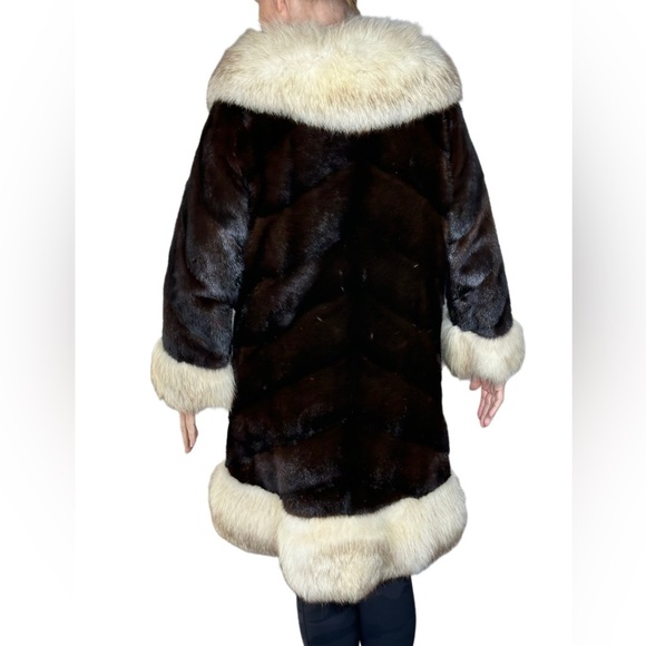 WOLF & MINK FUR STUNNING GENUINE Elegant Black Cream Teddy Jacket Soft Vintage - Picture 5 of 15